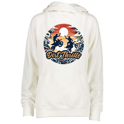 Dirt Thrills Retro Sunset Motocross Womens Funnel Neck Pullover Hood