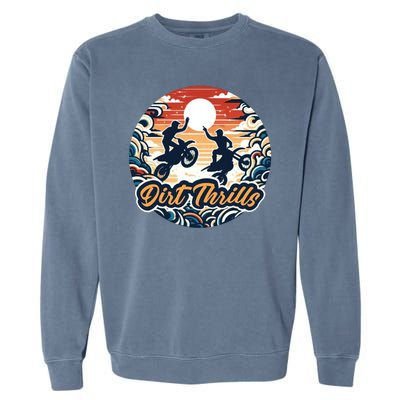 Dirt Thrills Retro Sunset Motocross Garment-Dyed Sweatshirt