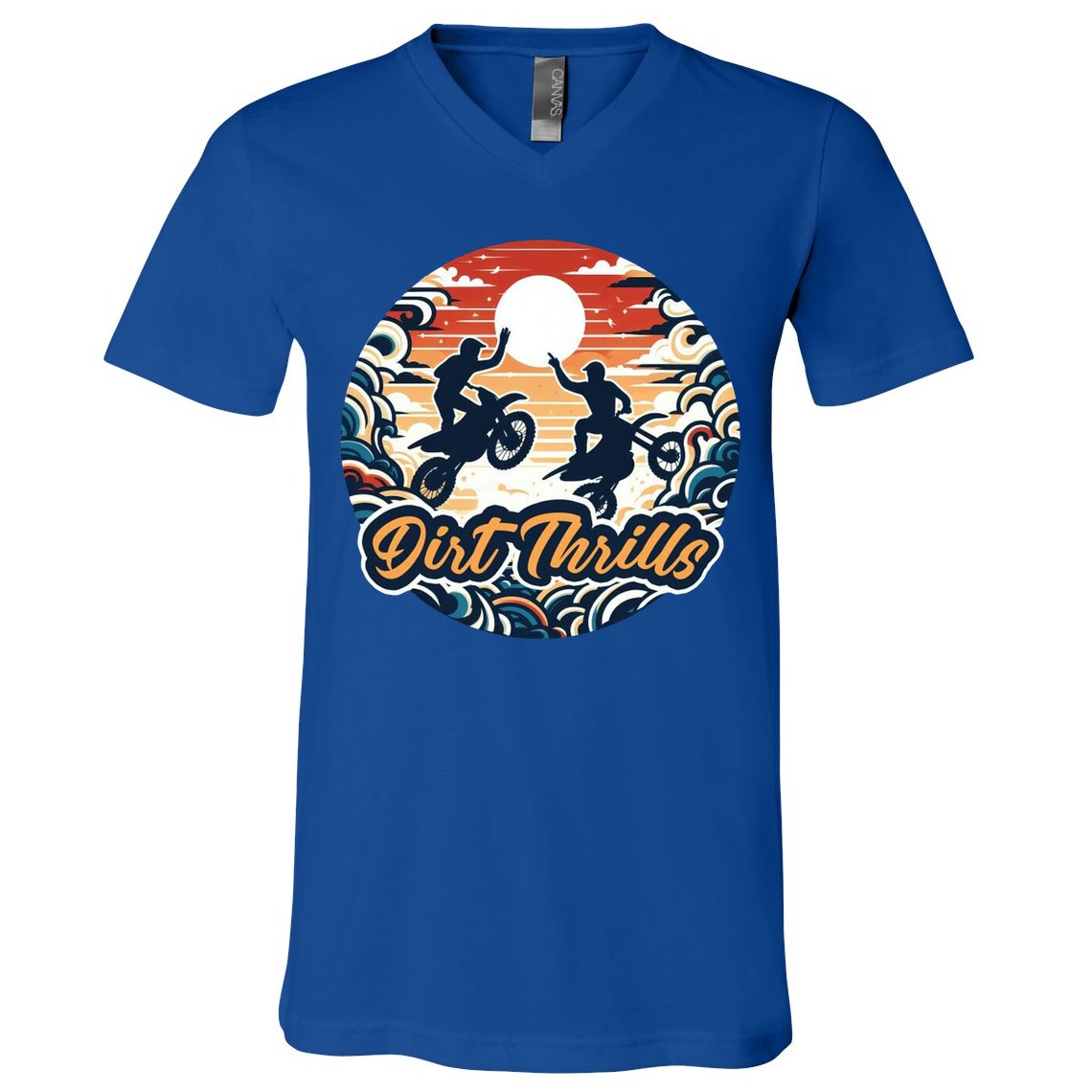 Dirt Thrills Retro Sunset Motocross V-Neck T-Shirt