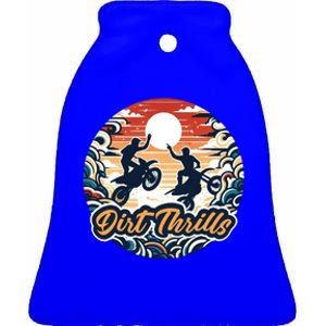 Dirt Thrills Retro Sunset Motocross Ceramic Bell Ornament