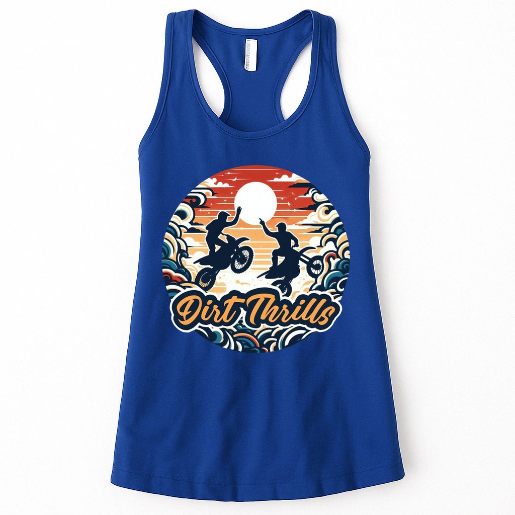 Dirt Thrills Retro Sunset Motocross Womens Tank Top