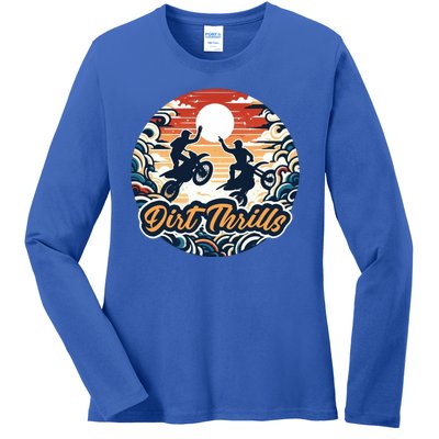 Dirt Thrills Retro Sunset Motocross Ladies Long Sleeve Shirt