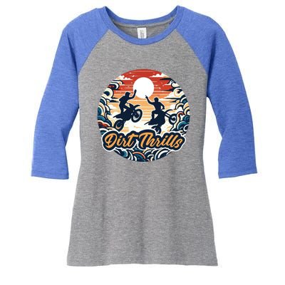 Dirt Thrills Retro Sunset Motocross Women's Tri-Blend 3/4-Sleeve Raglan Shirt