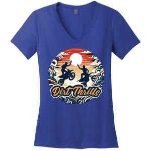 Dirt Thrills Retro Sunset Motocross Women's V-Neck T-Shirt