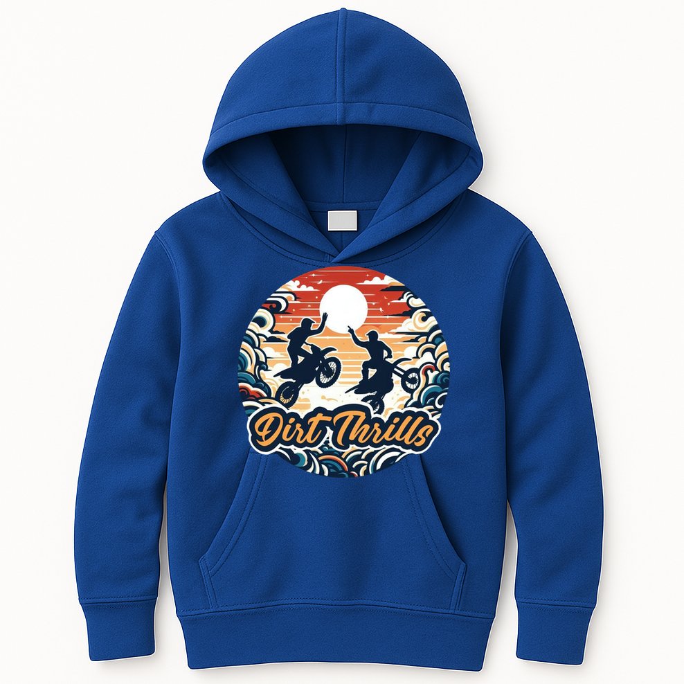 Dirt Thrills Retro Sunset Motocross Kids Hoodie
