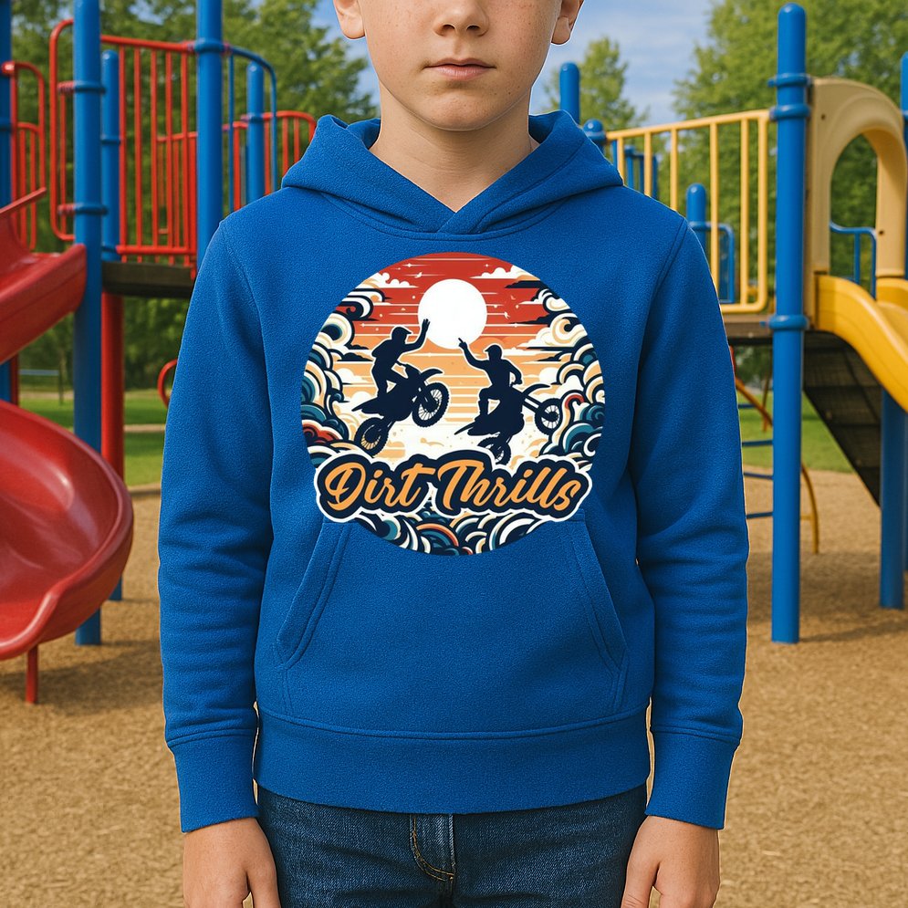 Dirt Thrills Retro Sunset Motocross Kids Hoodie
