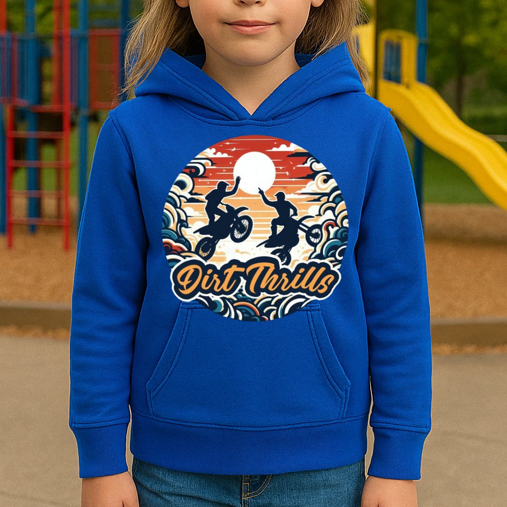 Dirt Thrills Retro Sunset Motocross Kids Hoodie