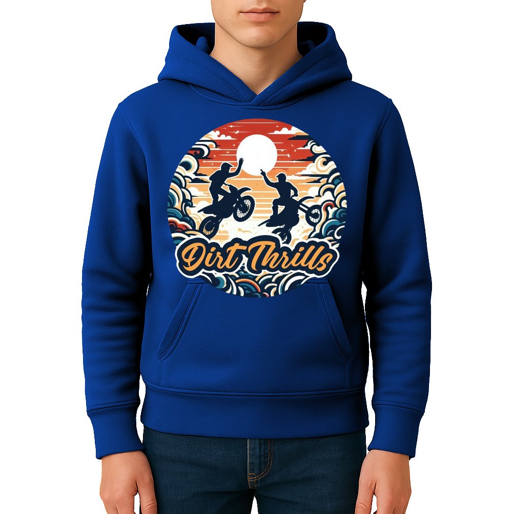 Dirt Thrills Retro Sunset Motocross Kids Hoodie
