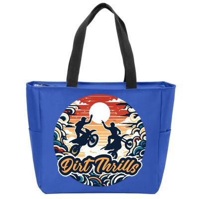 Dirt Thrills Retro Sunset Motocross Zip Tote Bag