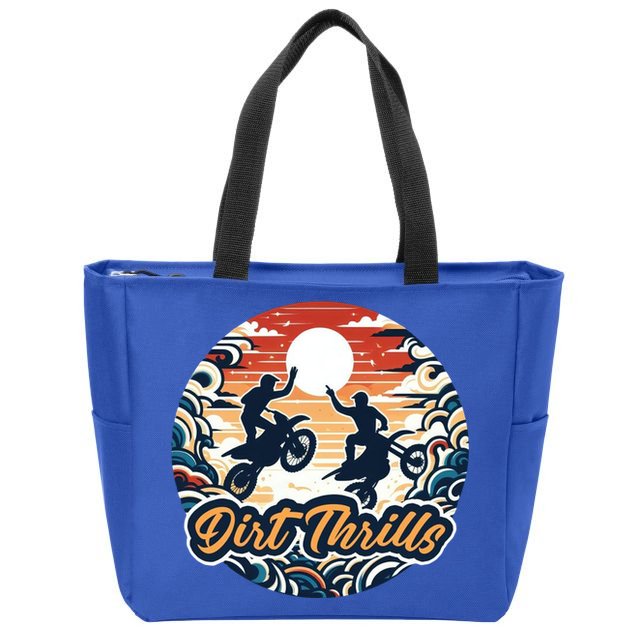 Dirt Thrills Retro Sunset Motocross Zip Tote Bag