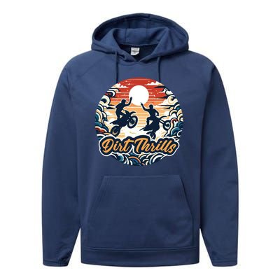 Dirt Thrills Retro Sunset Motocross Performance Fleece Hoodie