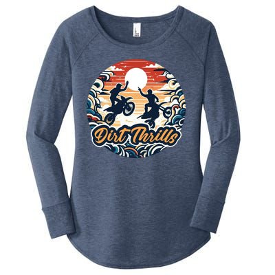 Dirt Thrills Retro Sunset Motocross Women's Perfect Tri Tunic Long Sleeve Shirt