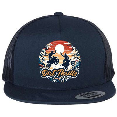 Dirt Thrills Retro Sunset Motocross Flat Bill Trucker Hat