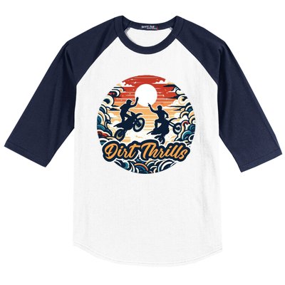 Dirt Thrills Retro Sunset Motocross Baseball Sleeve Shirt