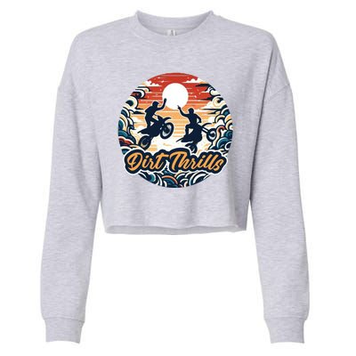 Dirt Thrills Retro Sunset Motocross Cropped Pullover Crew