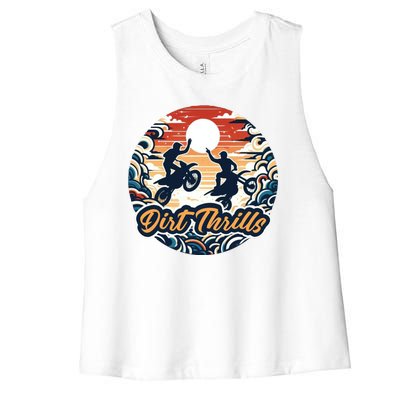 Dirt Thrills Retro Sunset Motocross Women's Racerback Cropped Tank