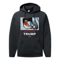 Donald Trump Rides In Garbage Truck Gift Performance Fleece Hoodie