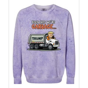 Donald Trump Rides In Garbage Truck Gift Colorblast Crewneck Sweatshirt