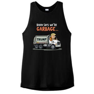 Donald Trump Rides In Garbage Truck Gift Ladies PosiCharge Tri-Blend Wicking Tank