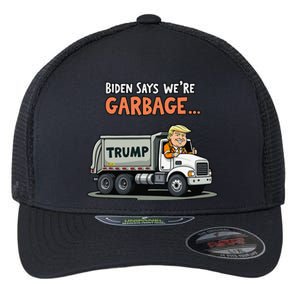 Donald Trump Rides In Garbage Truck Gift Flexfit Unipanel Trucker Cap