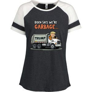 Donald Trump Rides In Garbage Truck Gift Enza Ladies Jersey Colorblock Tee