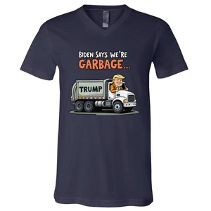 Donald Trump Rides In Garbage Truck Gift V-Neck T-Shirt