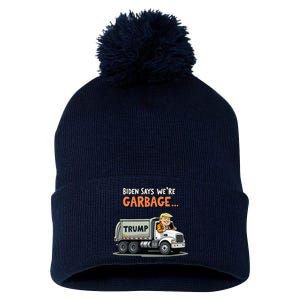 Donald Trump Rides In Garbage Truck Gift Pom Pom 12in Knit Beanie