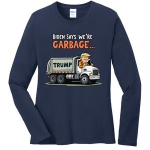 Donald Trump Rides In Garbage Truck Gift Ladies Long Sleeve Shirt