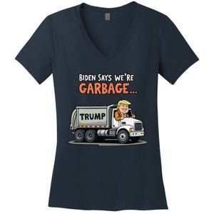 Donald Trump Rides In Garbage Truck Gift Women's V-Neck T-Shirt