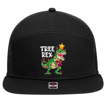 Dinosaur Tree Rex Christmas Pajamas Xmas Funny Gifts 7 Panel Mesh Trucker Snapback Hat