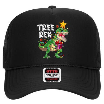 Dinosaur Tree Rex Christmas Pajamas Xmas Funny Gifts High Crown Mesh Back Trucker Hat