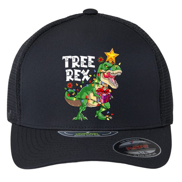 Dinosaur Tree Rex Christmas Pajamas Xmas Funny Gifts Flexfit Unipanel Trucker Cap