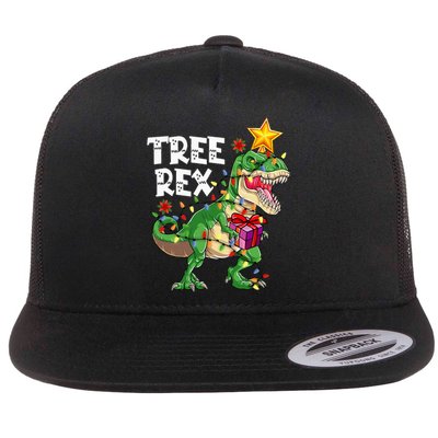 Dinosaur Tree Rex Christmas Pajamas Xmas Funny Gifts Flat Bill Trucker Hat