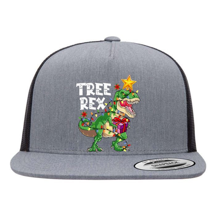 Dinosaur Tree Rex Christmas Pajamas Xmas Funny Gifts Flat Bill Trucker Hat