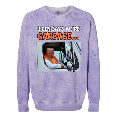 Donald Trump Rides In Garbage Truck Colorblast Crewneck Sweatshirt