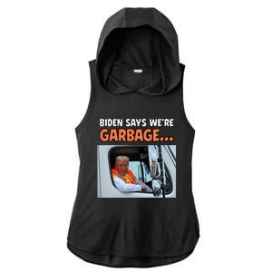 Donald Trump Rides In Garbage Truck Ladies PosiCharge Tri-Blend Wicking Draft Hoodie Tank