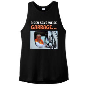 Donald Trump Rides In Garbage Truck Ladies PosiCharge Tri-Blend Wicking Tank