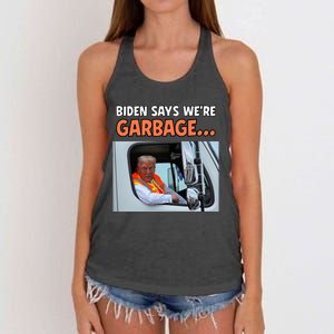 Donald Trump Rides In Garbage Truck Women's Knotted Racerback Tank