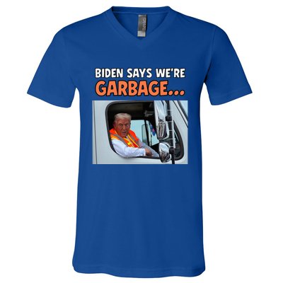 Donald Trump Rides In Garbage Truck V-Neck T-Shirt