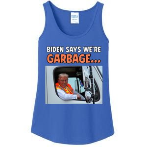 Donald Trump Rides In Garbage Truck Ladies Essential Tank