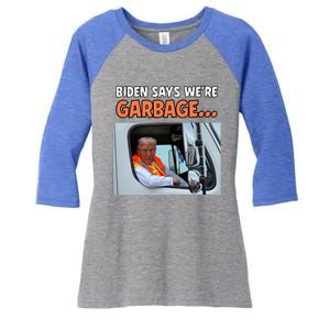 Donald Trump Rides In Garbage Truck Women's Tri-Blend 3/4-Sleeve Raglan Shirt