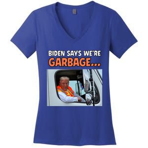 Donald Trump Rides In Garbage Truck Women's V-Neck T-Shirt