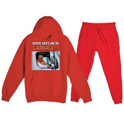 Donald Trump Rides In Garbage Truck Premium Hooded Sweatsuit Set