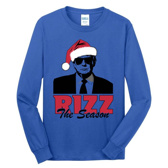 Donald Trump Rizz The Season Funny Christmas Santa Hat Gift Tall Long Sleeve T-Shirt