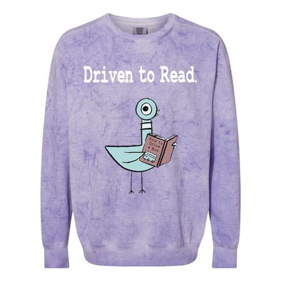 Driven To Read Pigeon Library Book Lover Colorblast Crewneck Sweatshirt