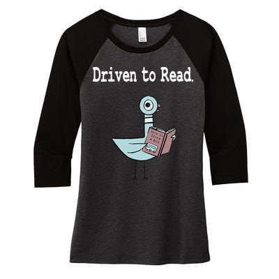 Driven To Read Pigeon Library Book Lover Women's Tri-Blend 3/4-Sleeve Raglan Shirt