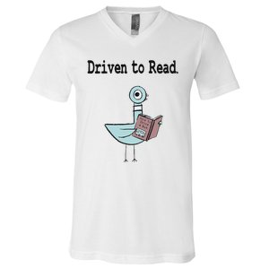 Driven To Read Pigeon Library Book Lover V-Neck T-Shirt