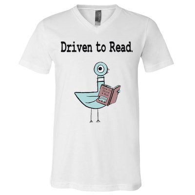 Driven To Read Pigeon Library Book Lover V-Neck T-Shirt