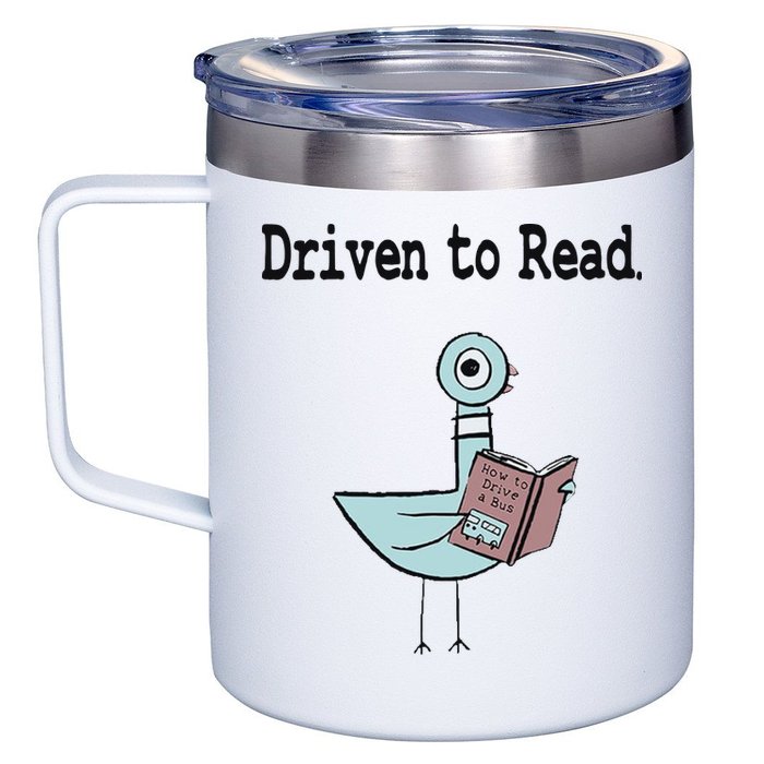 Driven To Read Pigeon Library Book Lover 12oz Stainless Steel Coffee Mug