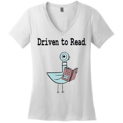 Driven To Read Pigeon Library Book Lover Women's V-Neck T-Shirt